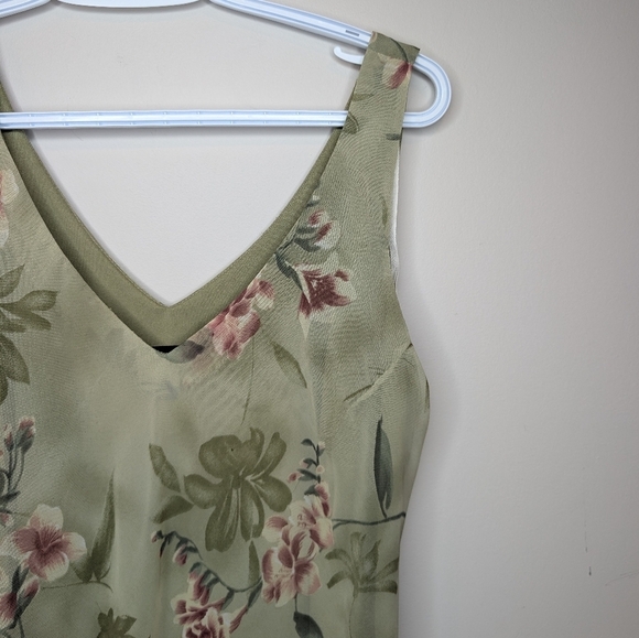 Vintage Positive Attitude Women's Size 12 Green Floral Print Maxi Dress Frill V - Picture 4 of 9